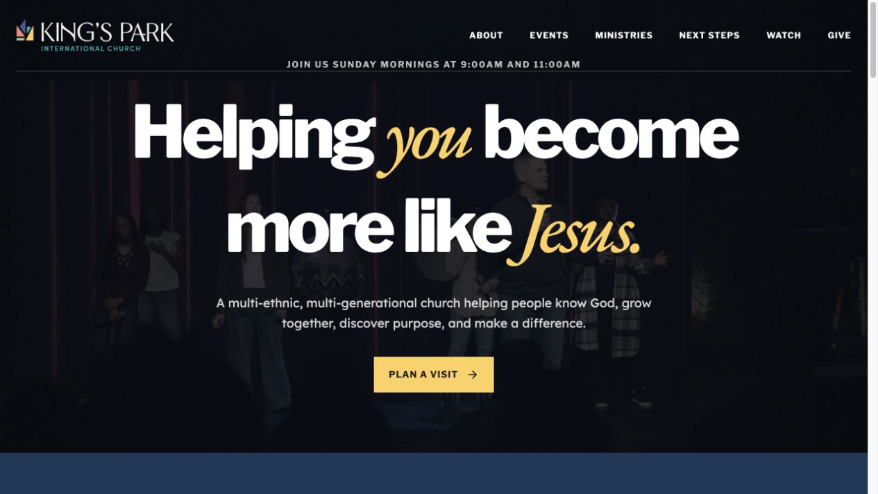 King’s Park International Church website hero